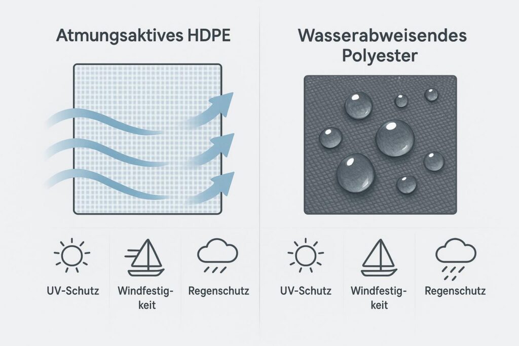 Detailaufnahme der robusten Edelstahl-Befestigung eines 3x3 Sonnensegels an einer Hauswand.